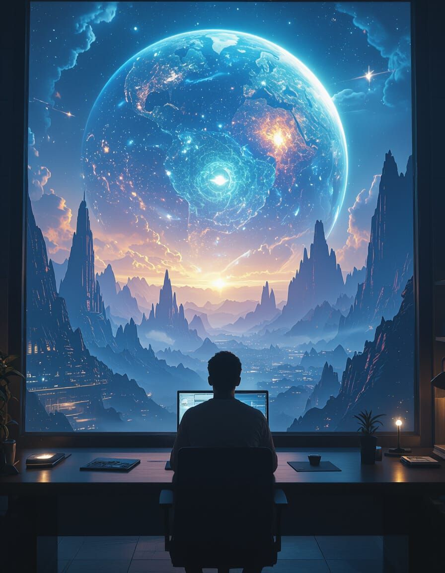 Freelancer Views Holographic World Projection in Cyberpunk S...