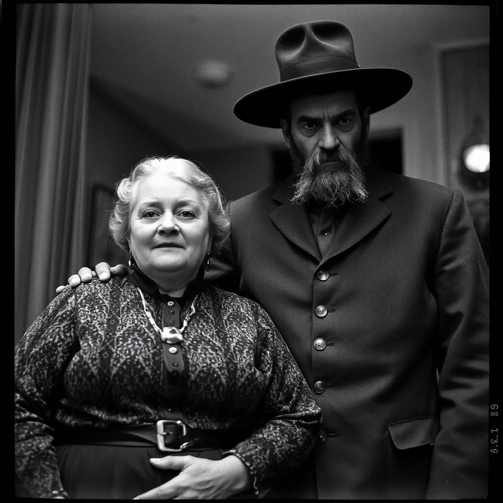 Victorian Couple Portrait in Grainy Black and White