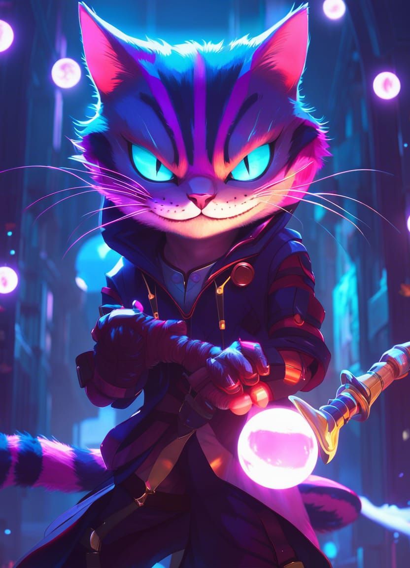Cheshire Cat with Sword in Anime Digital Art