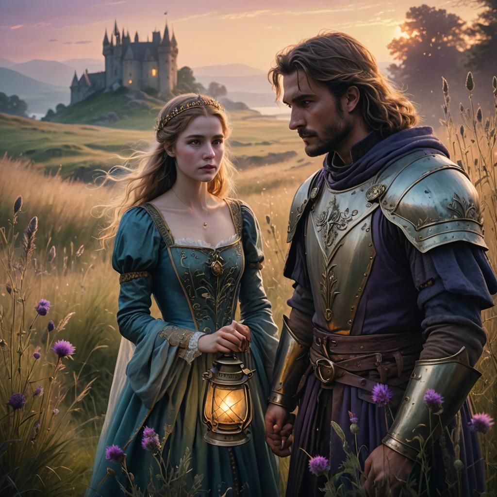 Romantic Medieval Scene with Knight and Princess