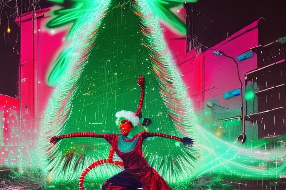 1980s Christmas Tree with Neon Graffiti Art