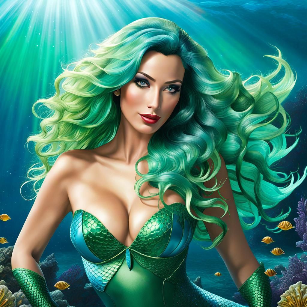 Bioluminescent Mermaid Portrait in Surrealist Style