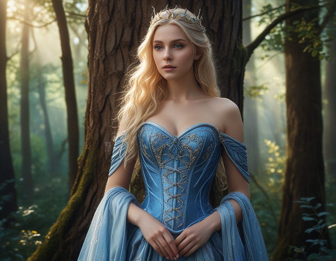 A full-body digital (illustration:1.4), of The beautiful queen elf, with a whimsical Single Braid hairstyle, blonde hair...