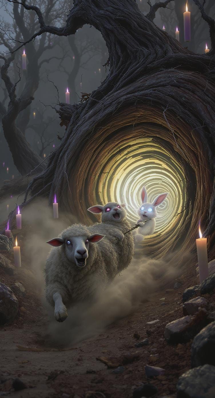 Terrified Sheep and Maniacal Bunny at Runestone Portal