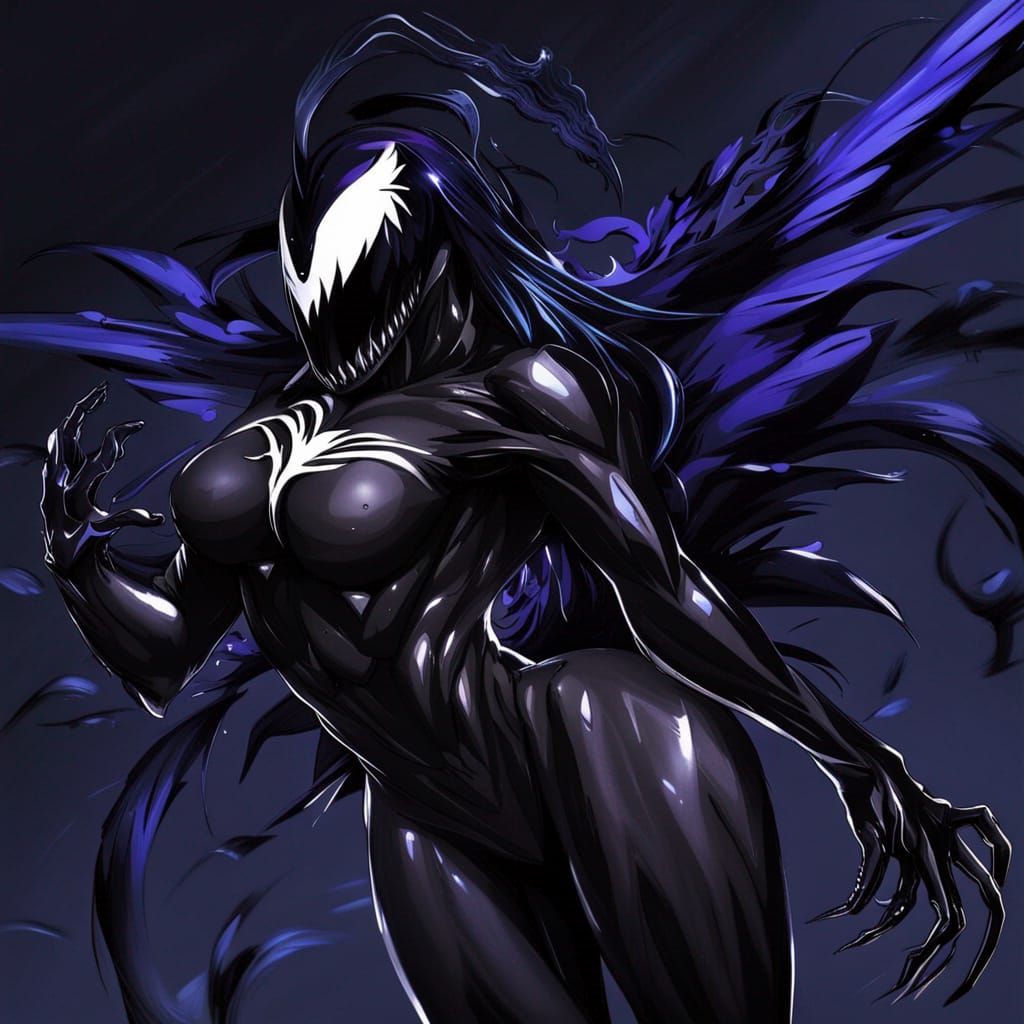 Venom Symbiote with Raven Wings in Anime Style