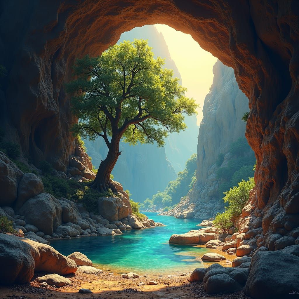 Mystical Cave with Carob Tree and Spring