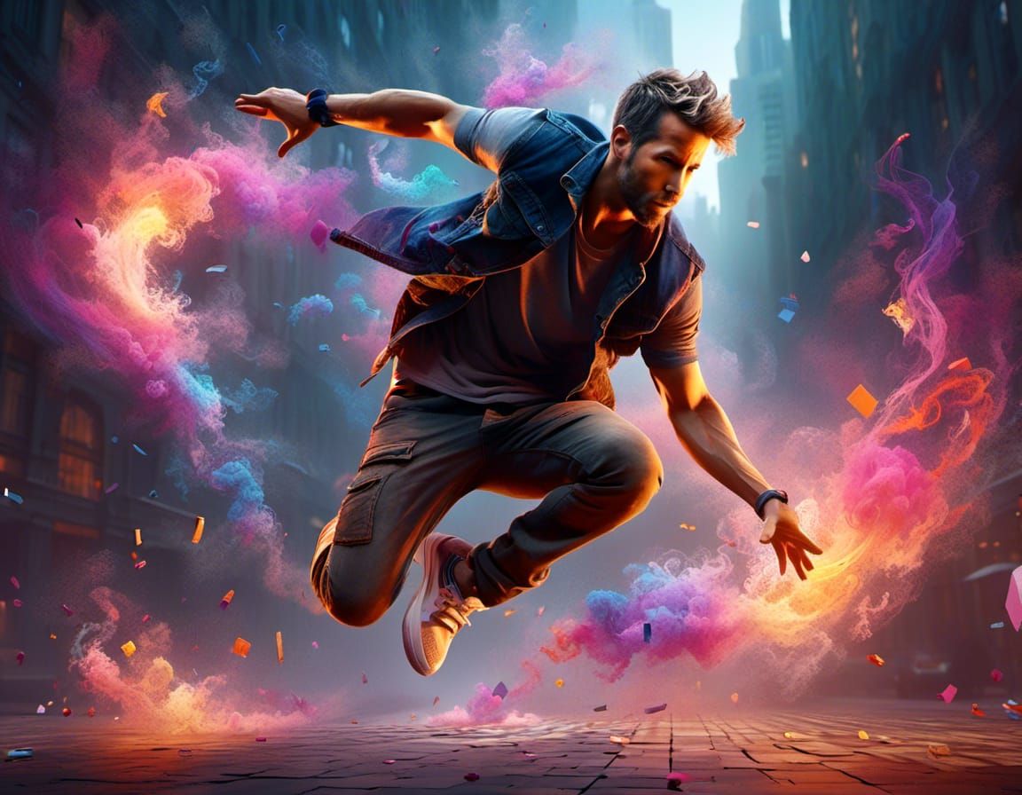 Ryan Reynolds Breakdancing with Colored Smoke