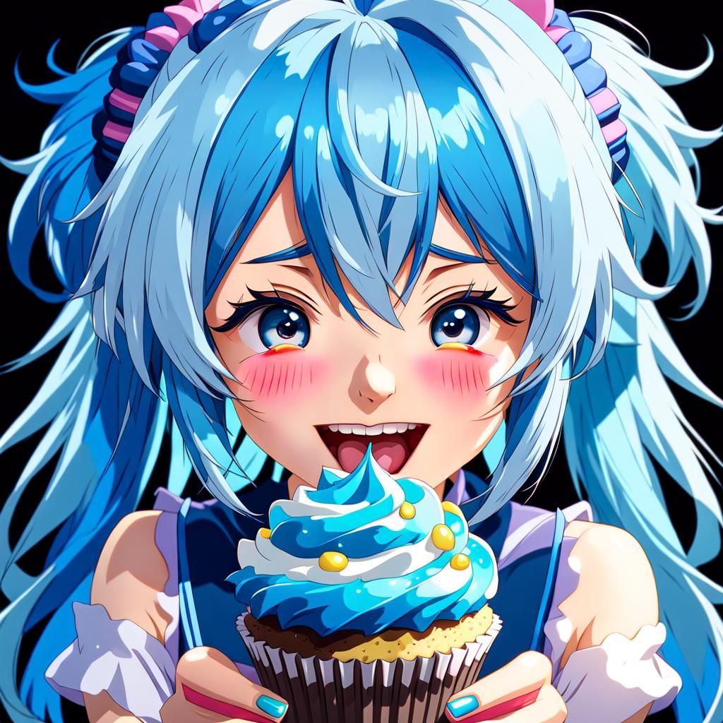 Anime Girl Ready to Eat Cupcake