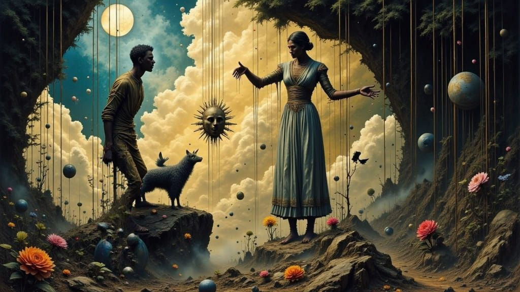 Surrealist God Puppeteer Controlling Global Affairs