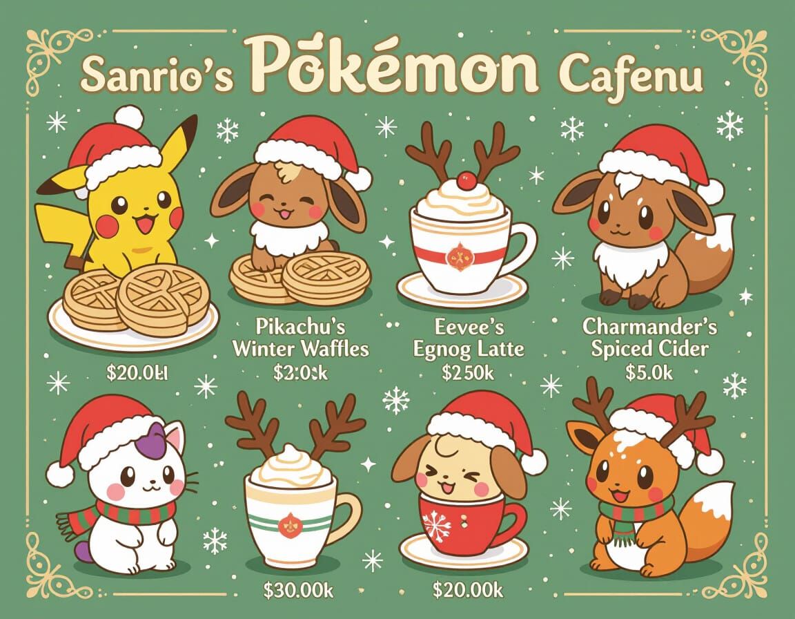 Sanrio Pokémon Christmas Cafe Menu Design