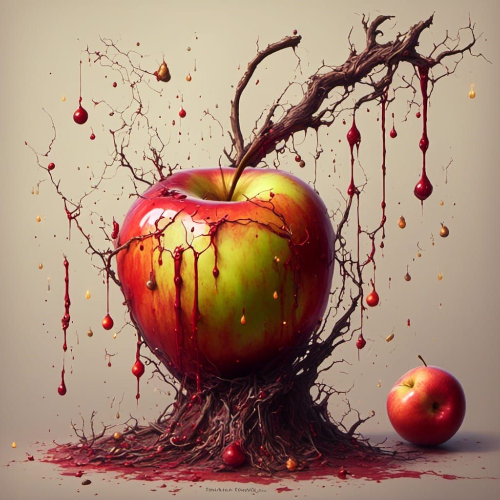 Magical Apple with Floating Elements in Whimsical Style