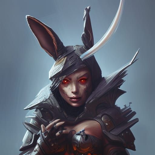 Cyborg Rabbit Assassin Portrait in Cyberpunk Style