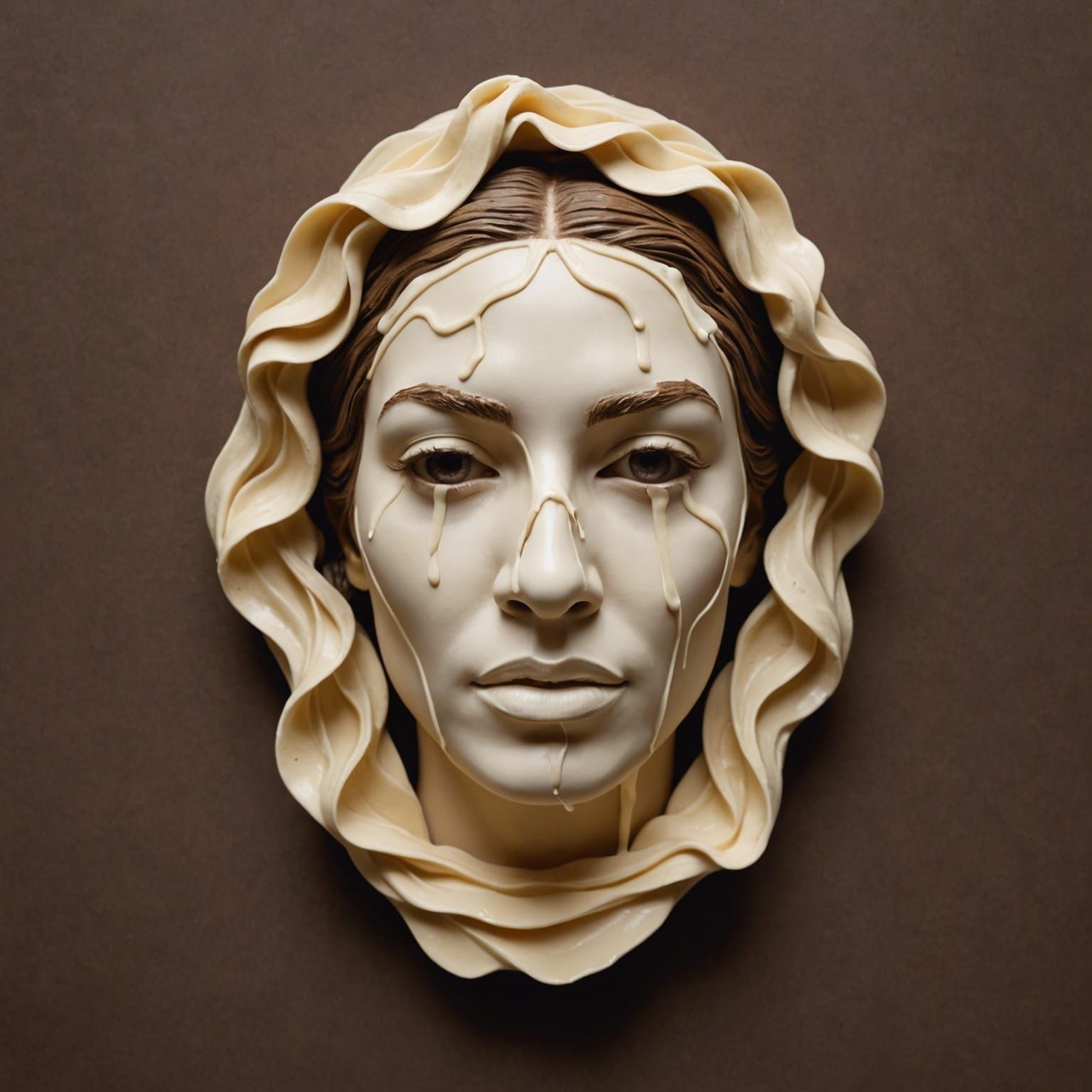 Melting White Chocolate Tragedy Mask: Photorealistic Product...