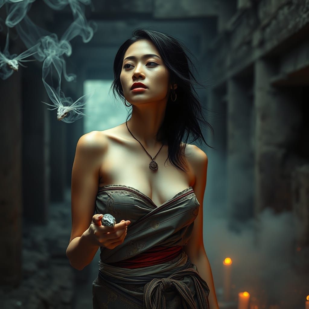 Mystical Woman in Ruins: Surrealist Digital Art