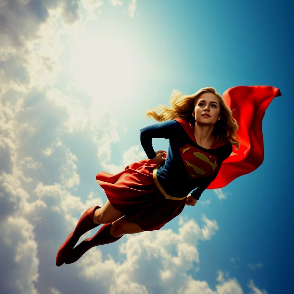 Supergirl in Cinematic Flight, Calm and Majestic