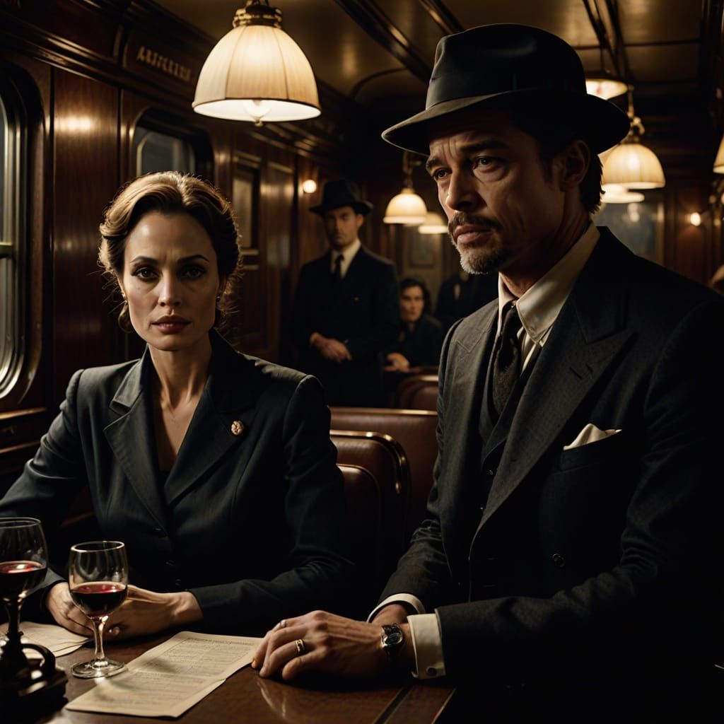 Moody Paris Night Train Detective Scene in Film Noir Style