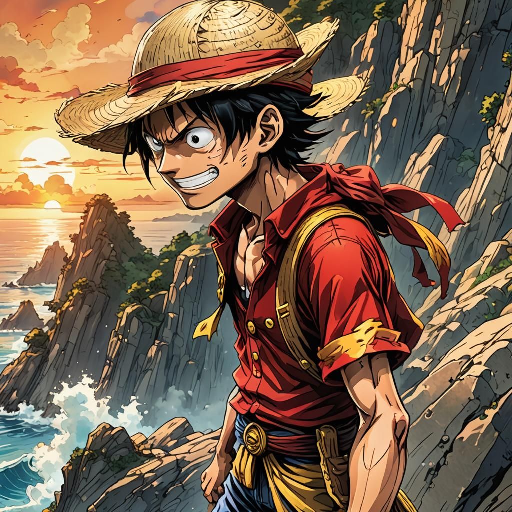 Luffy Overlooking the Sea: Vibrant Manga Illustration