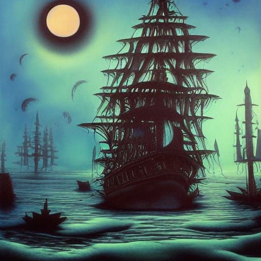 Eerie Ghost Ship: An Enigmatic Painting