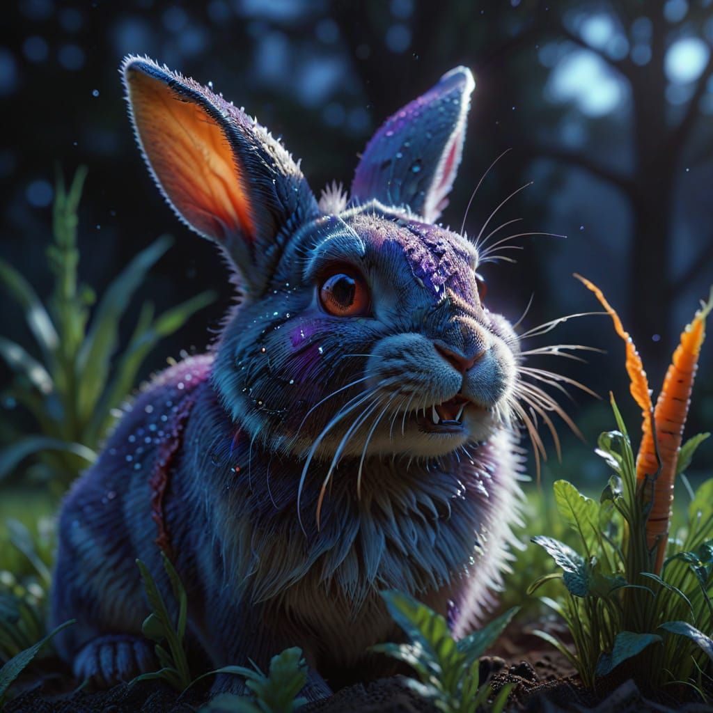 Hyper-Realistic Vampire Bunny in Suburban Garden