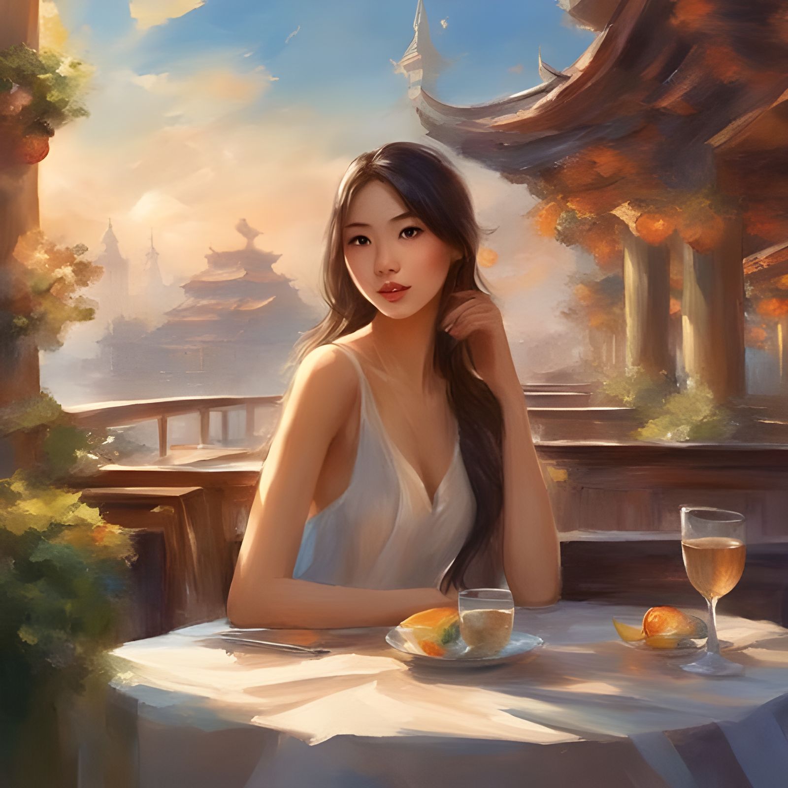 Beautiful Euro Asian Student Portrait, Splash Art Style