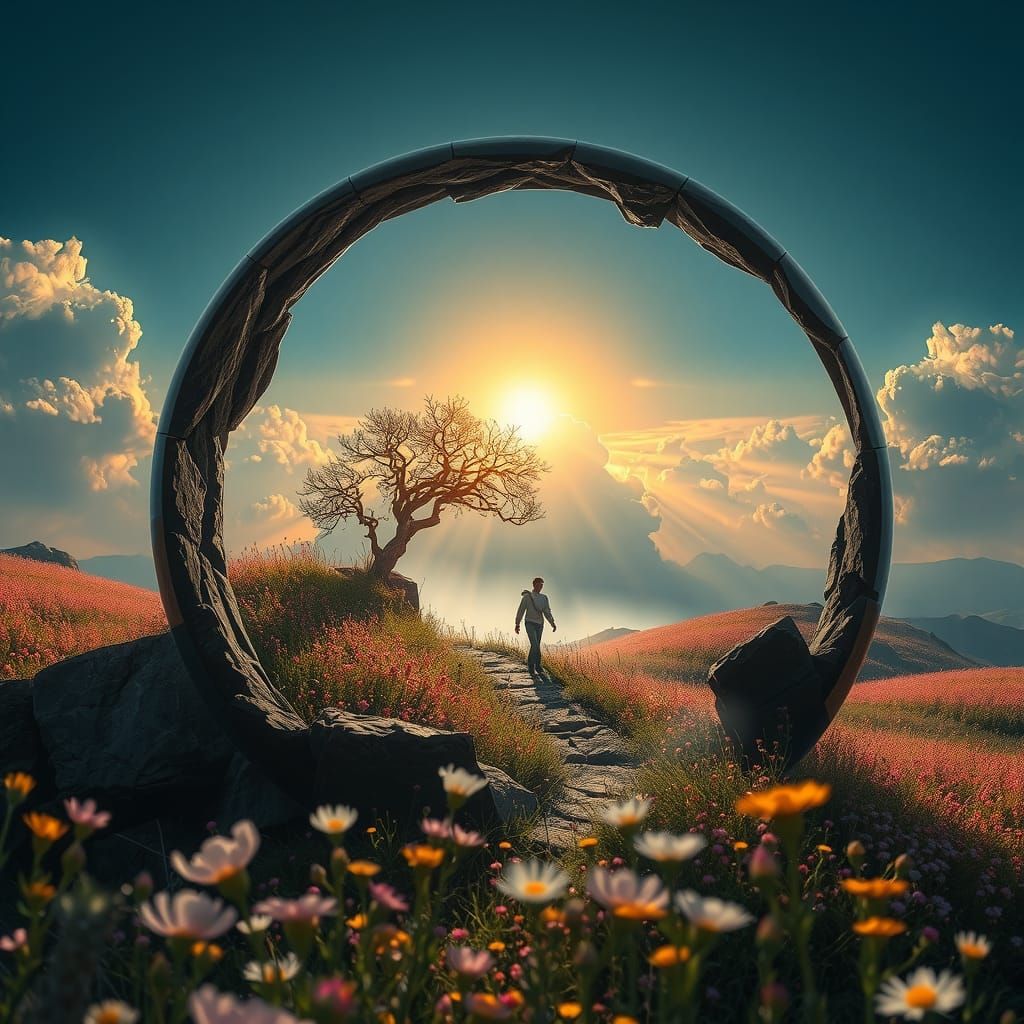 Surreal Glass World: A Journey at Sunrise