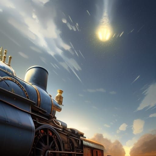 Goofy Train Soaring Through the Sky: Digital Art