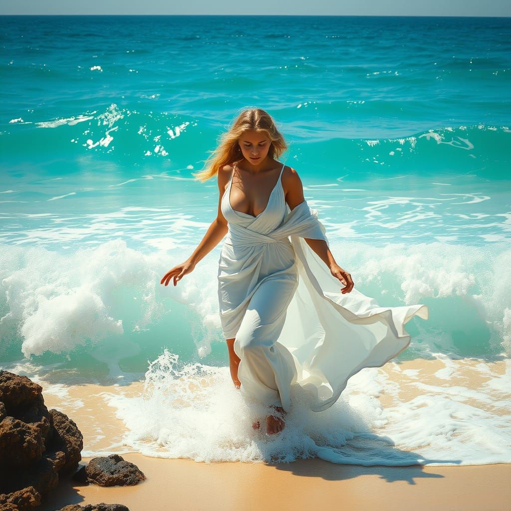 Aphrodite Emerges from the Turquoise Ocean