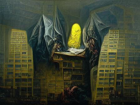 Eerie Liminal Space Office Building in Oil Paint