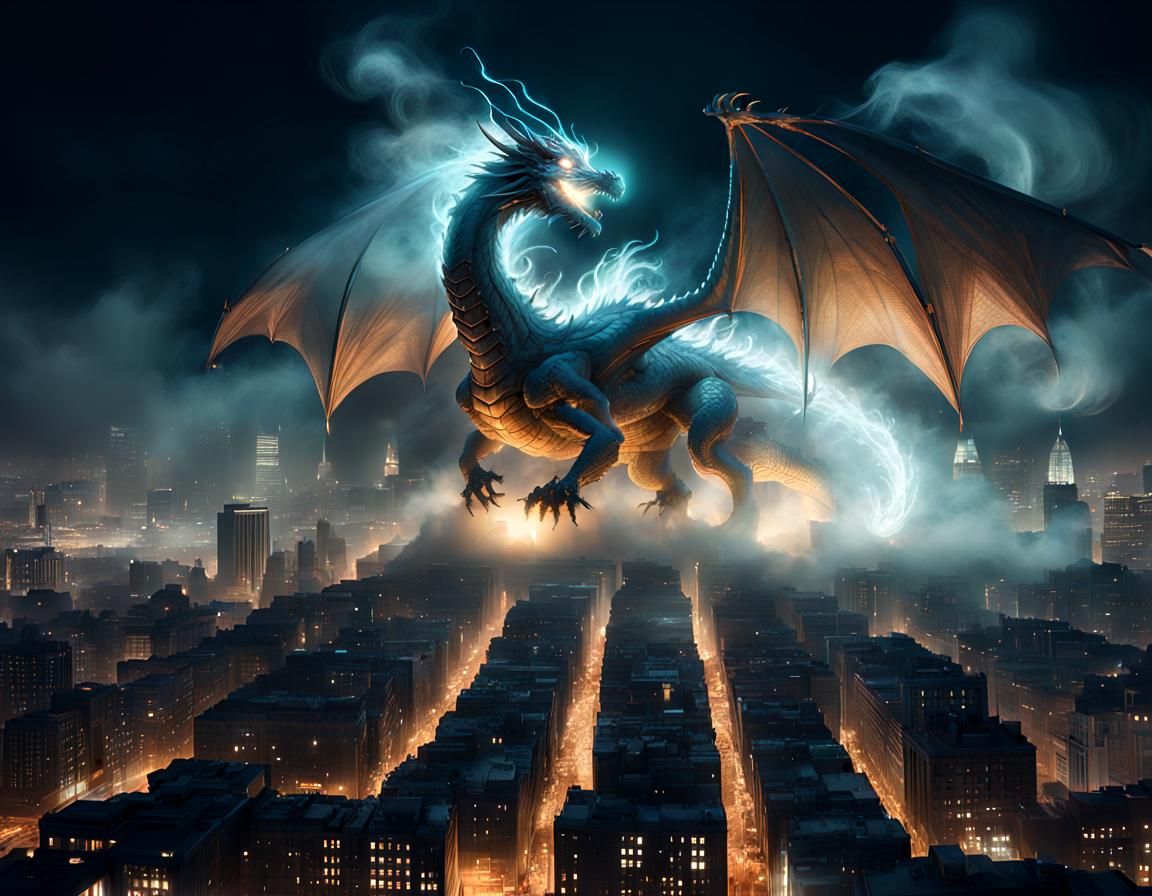 Smoke Dragon Over City at Night