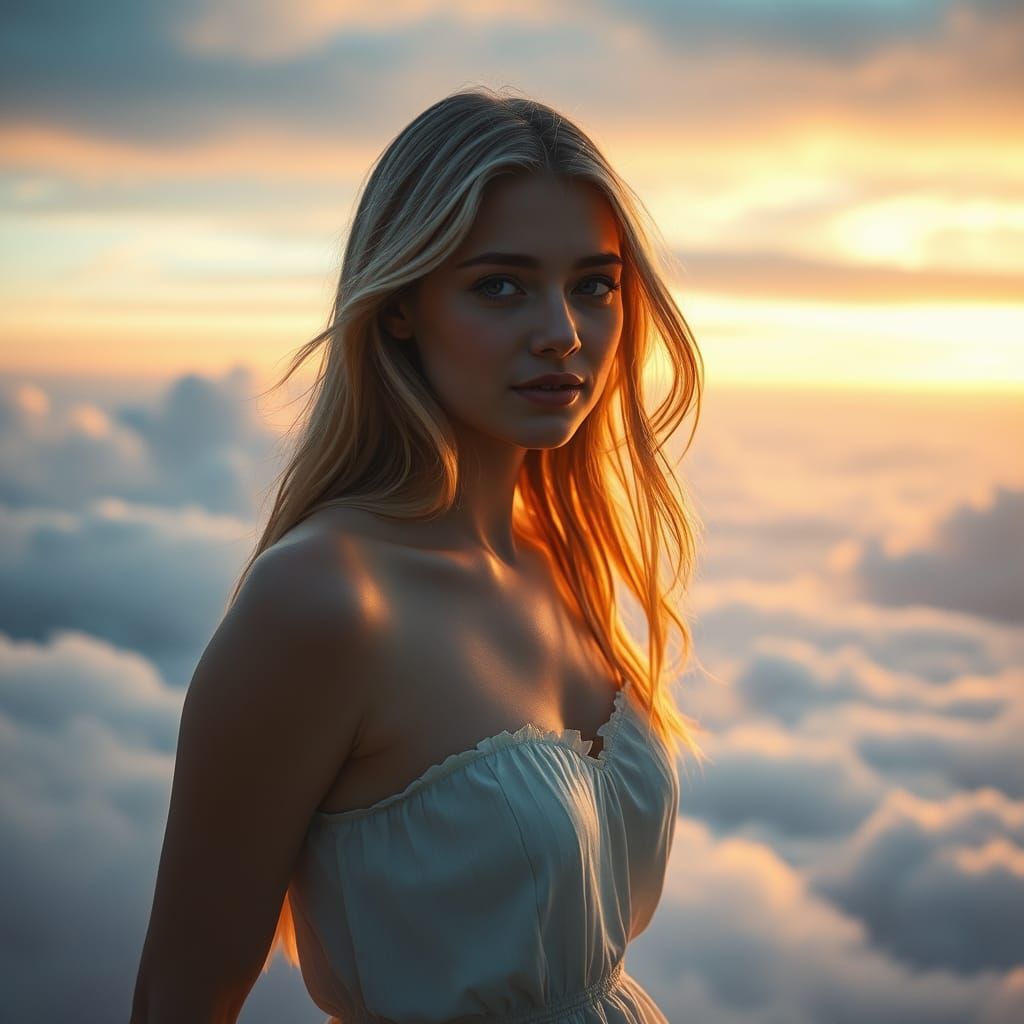 Serene Woman Stepping into Infinity in Soft Light