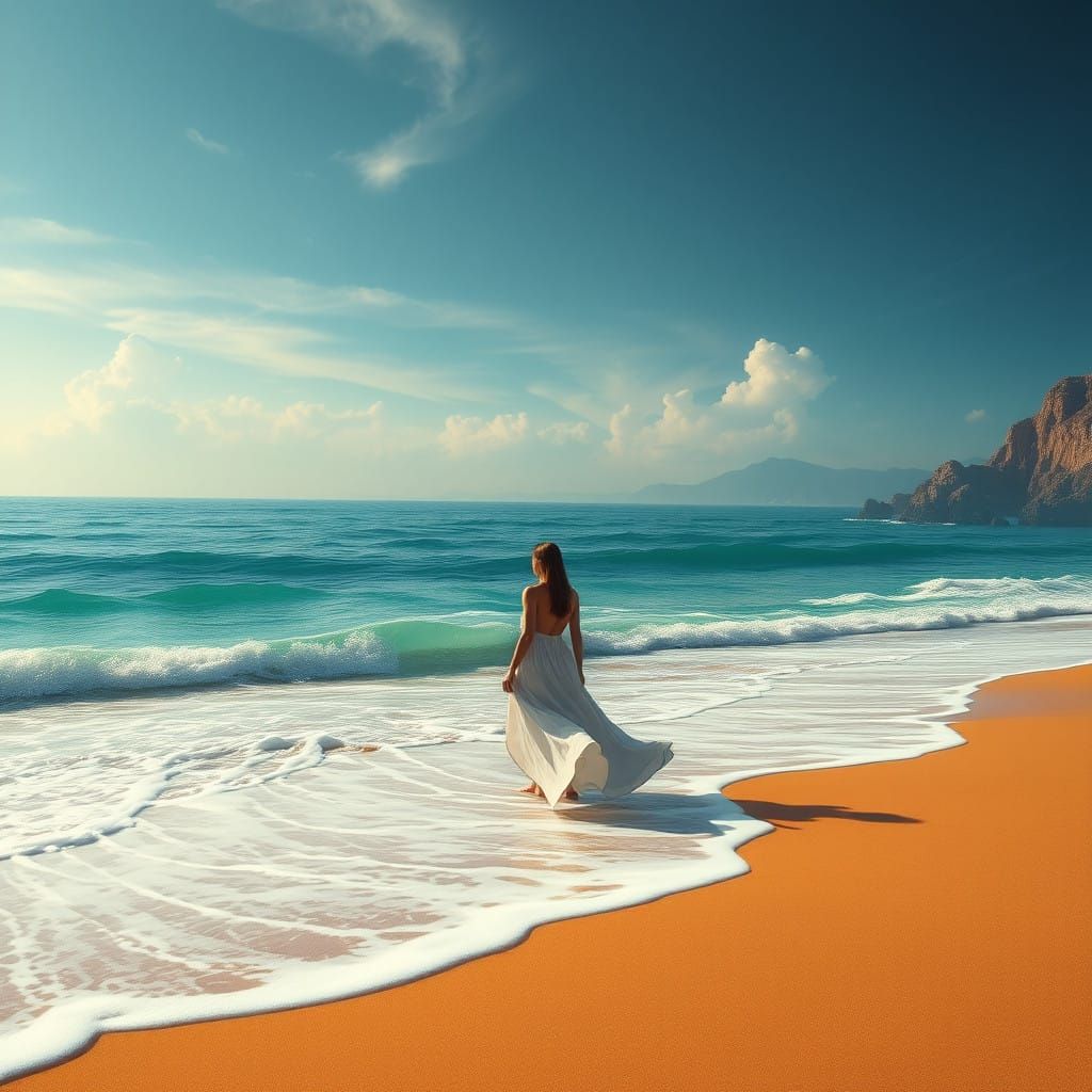 Serene Beach Scene in Dreamlike Concept Art Style
