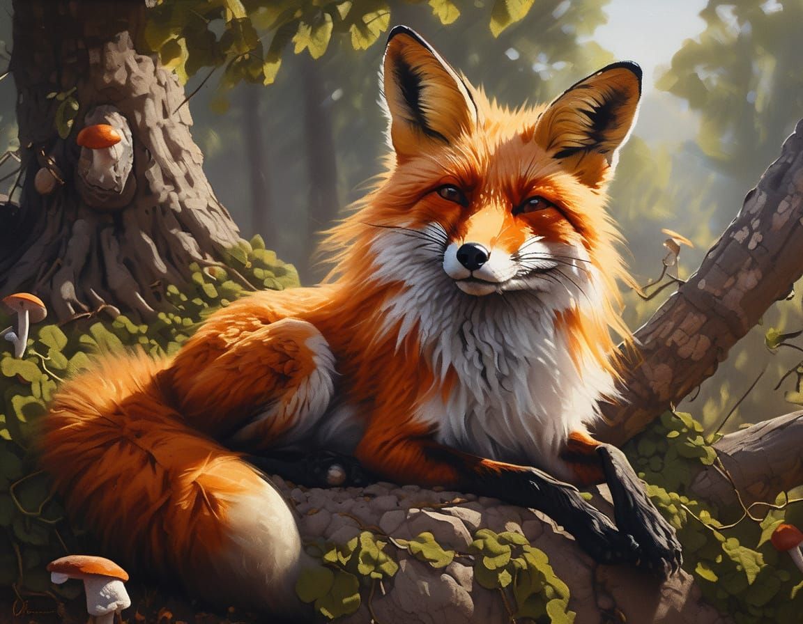 Cool Fox Portrait in Oil Painting Style