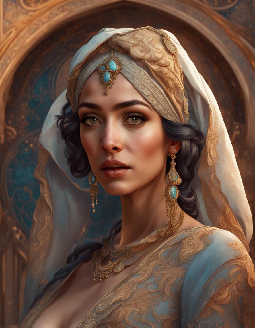 Arabian Woman Portrait in Rococo Art Nouveau Style