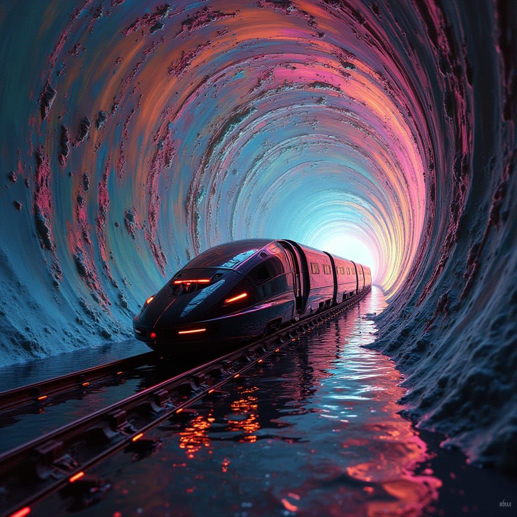 Iridescent Dream Train Enters Futuristic Time Tunnel