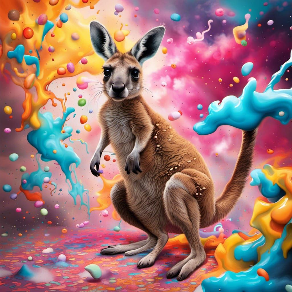 Kangaroo on Candy Clouds in Graffiti Art Style