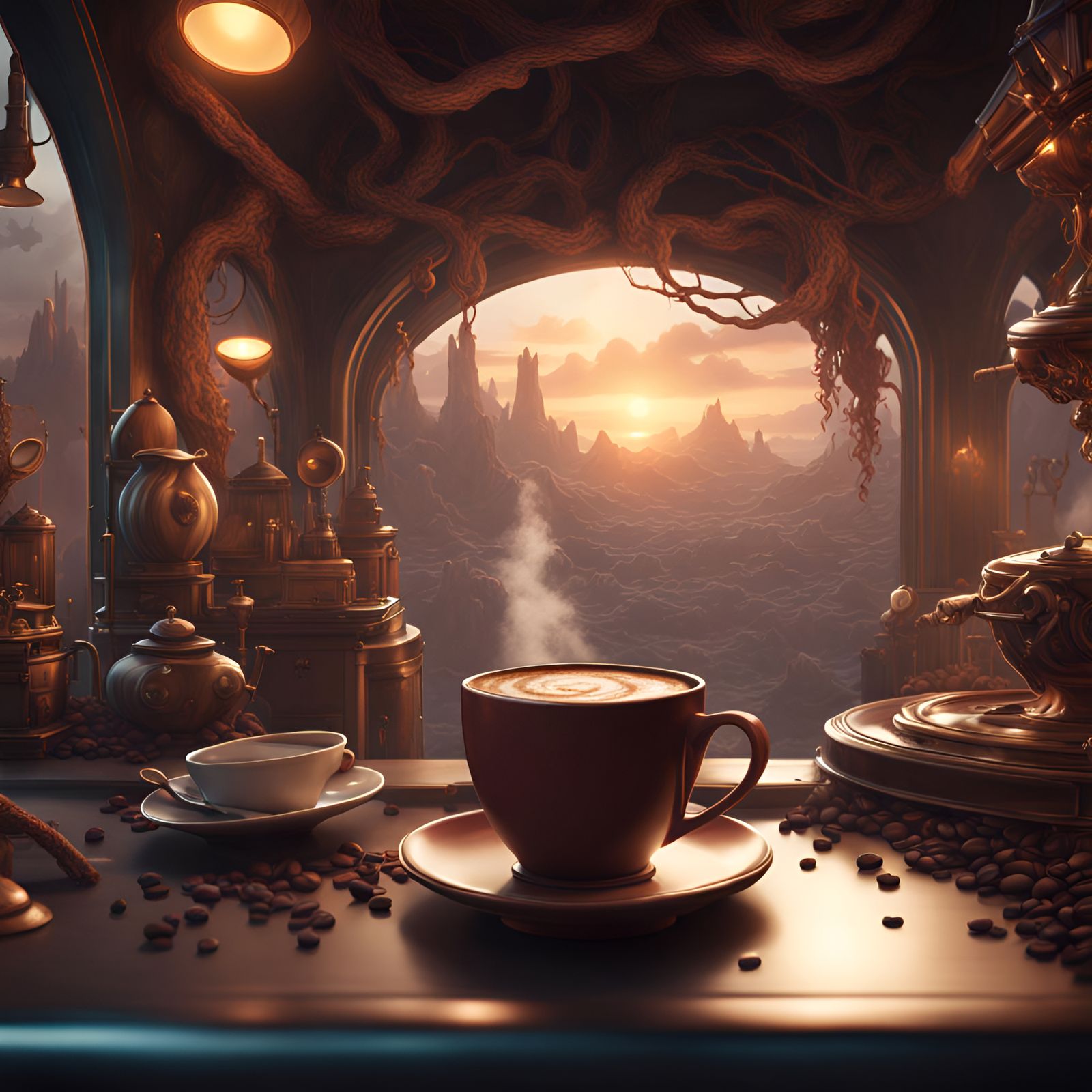 Fantastical Coffee Concept Art in Deep Color