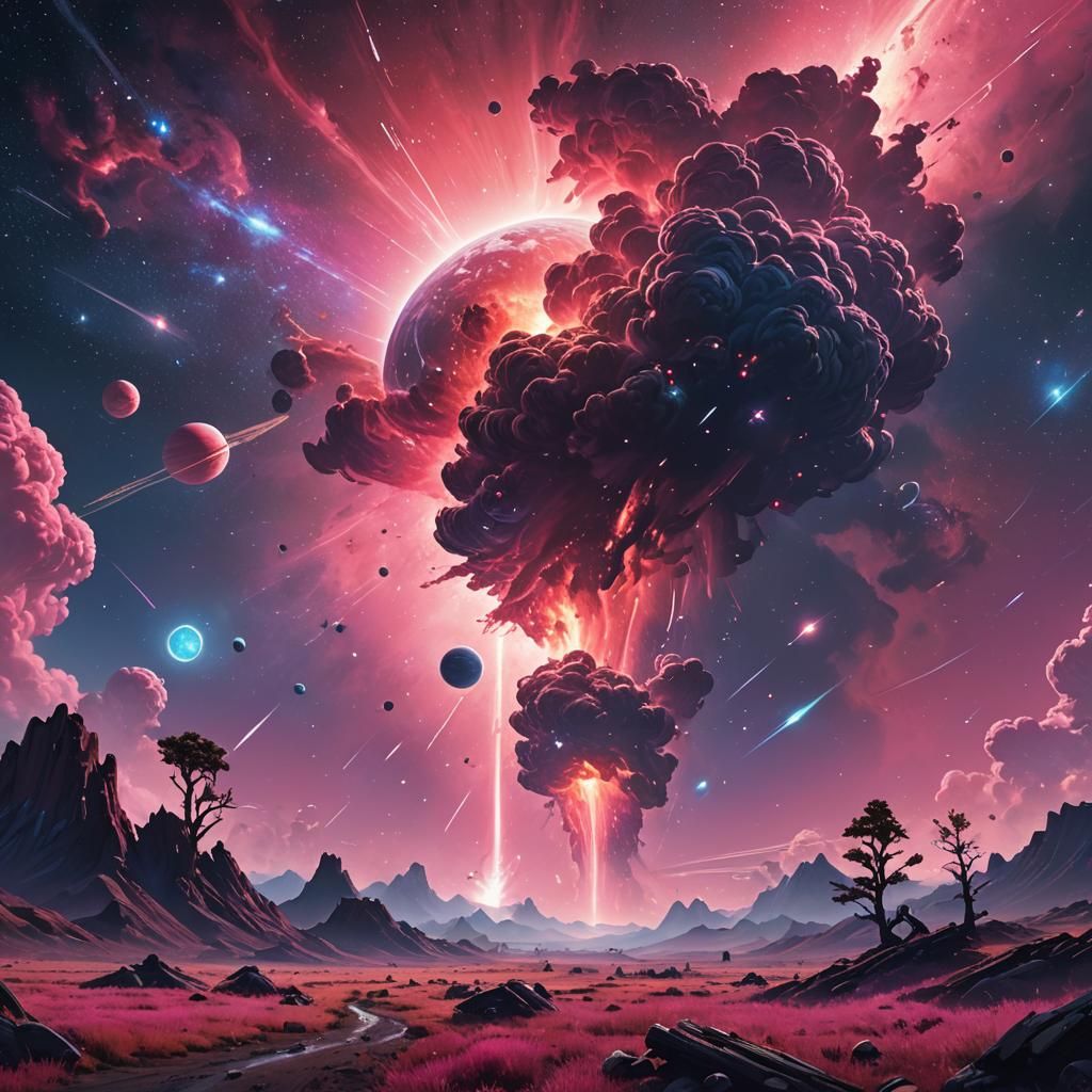 Vibrant Pink Galaxy Concept Art in Deep Space