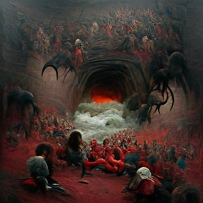Infernal Horror Landscape in Engraving Style