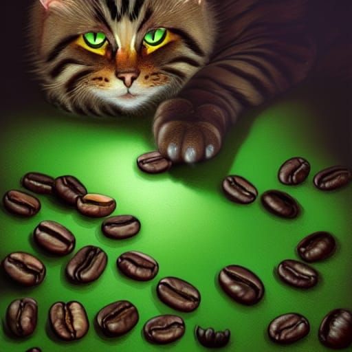 Ghost Cat Emerges from Coffee Beans in D&D Style