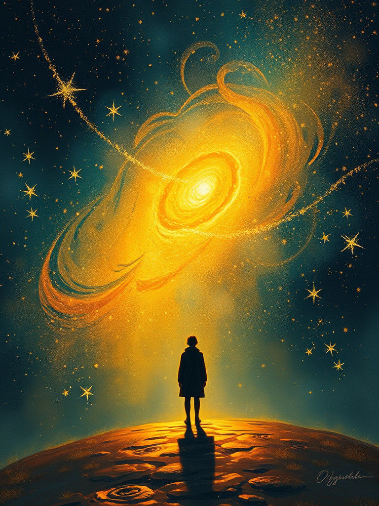 Celestial Figure Bathed in Starlight, Dreamlike Scene