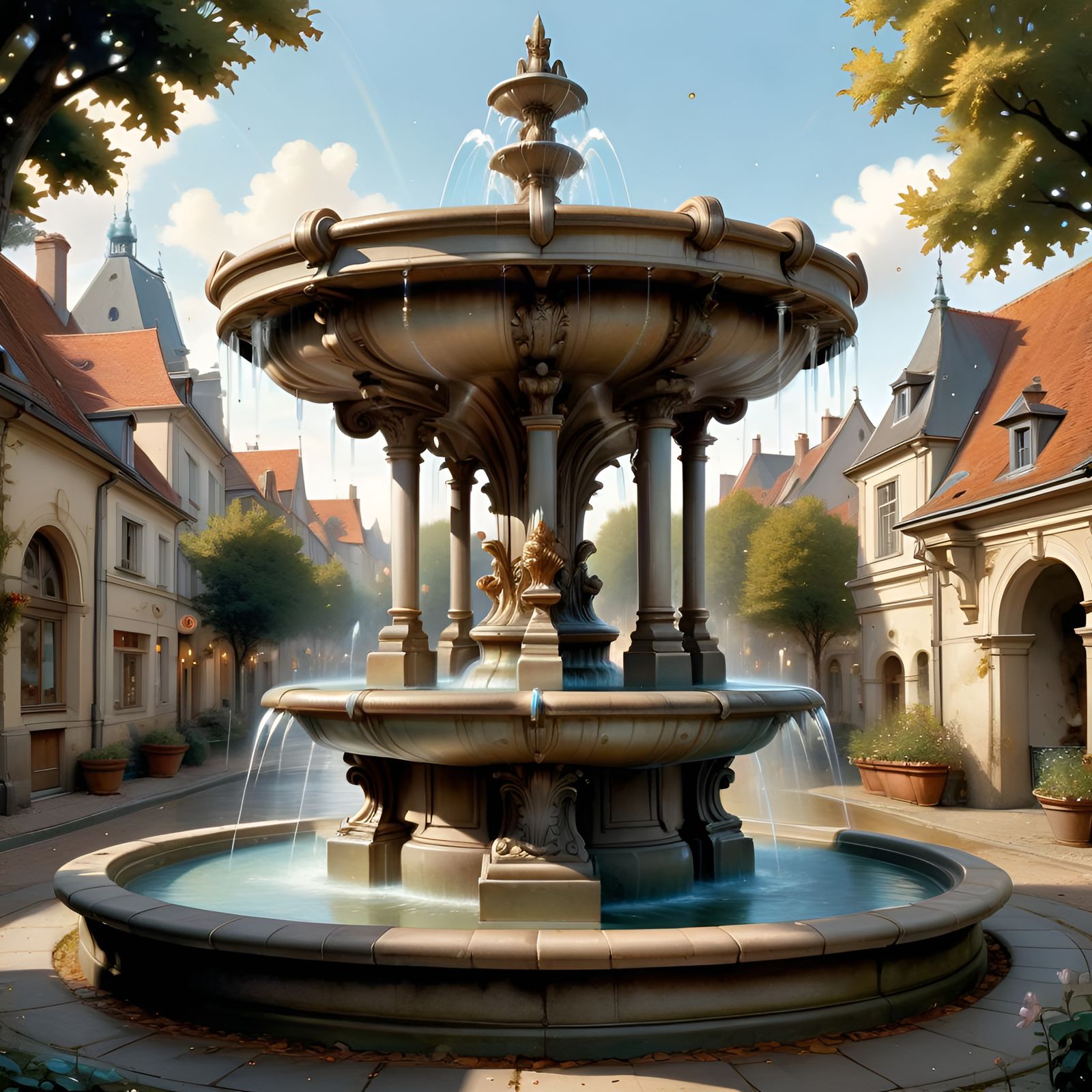 Charming Fountain Landscape in Digital Art Style