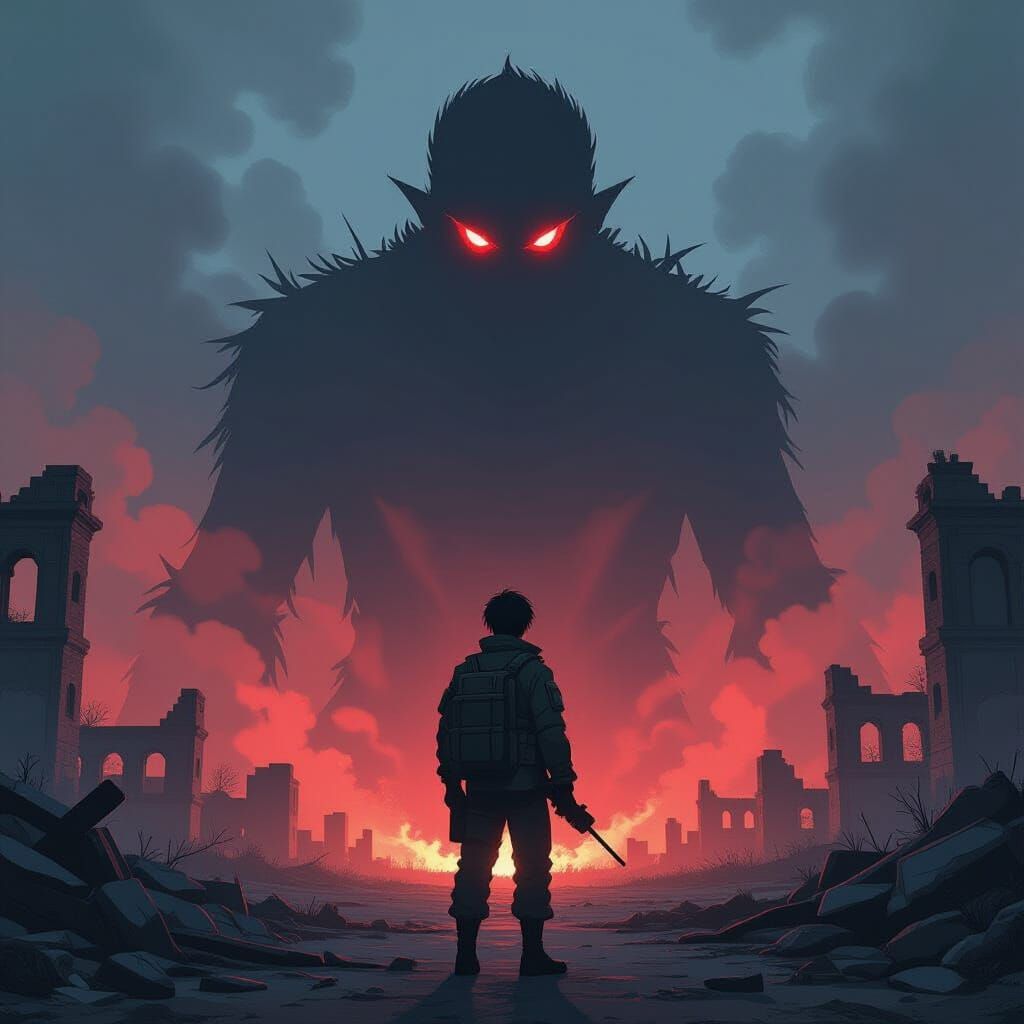 Soldier on Battlefield in Japanese Animation Style