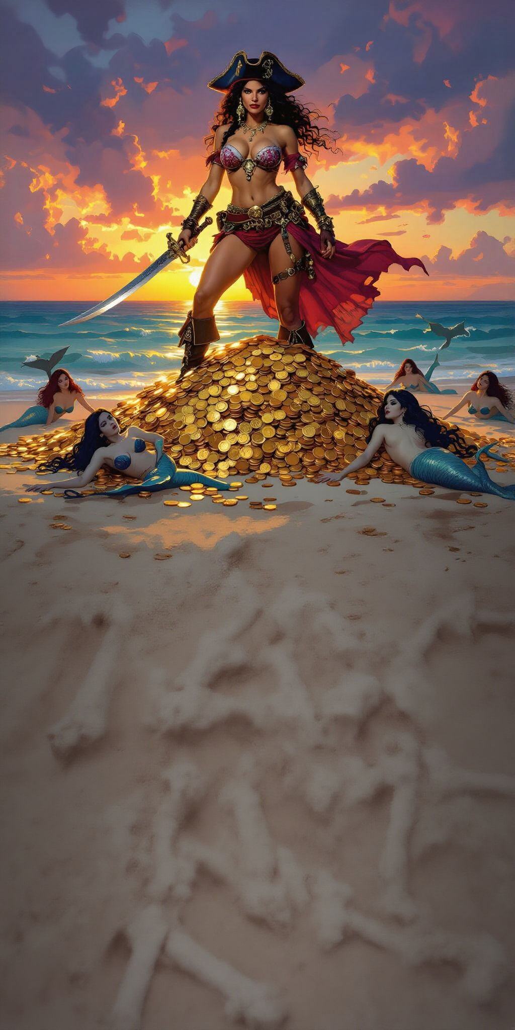 Pirate Wench on Gold with Dead Mermaids
