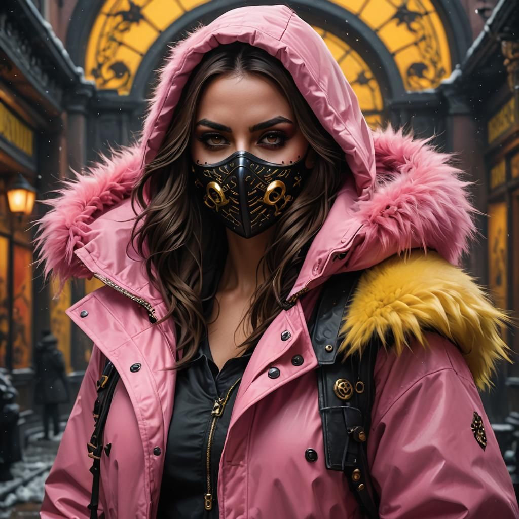 Brunette Assassin in Pink Parka: Digital Portrait