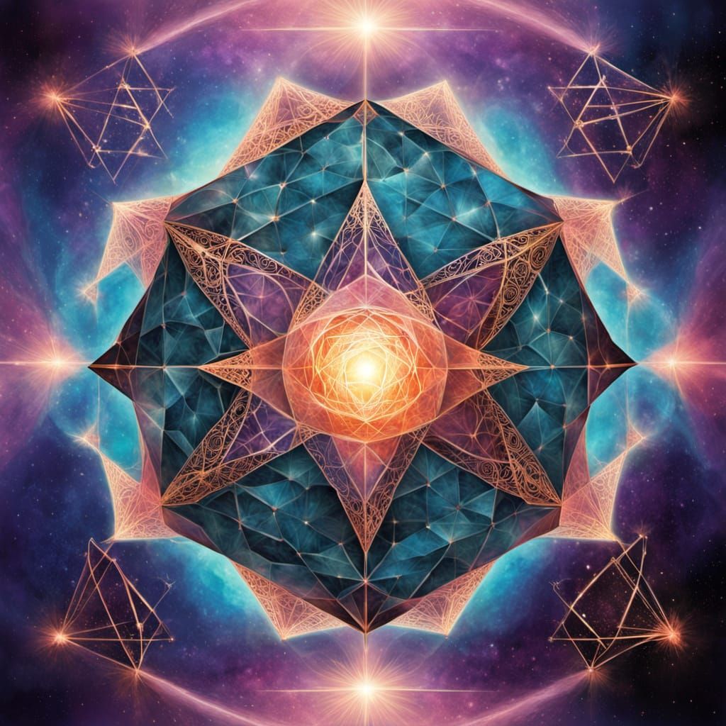 Geometric Heart in Cosmic Violet and Gold