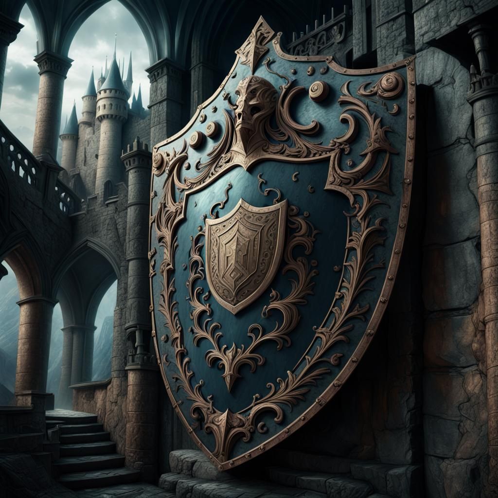 Intricate Shield Design in Castle: Digital Matte Painting