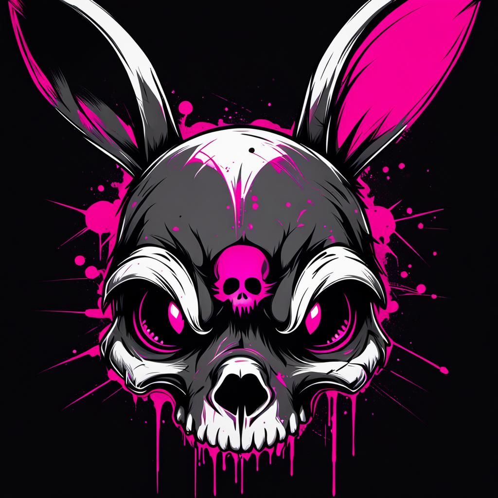 Emo Bunny Skull Grafiti Style. Black and Pink Colors