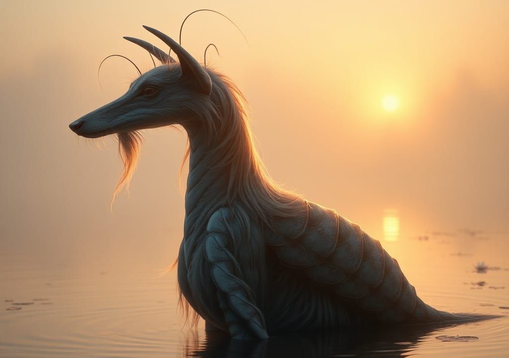 Borzoi-Shrimp Creature in Dawn Mist: Hyperrealistic Digital ...