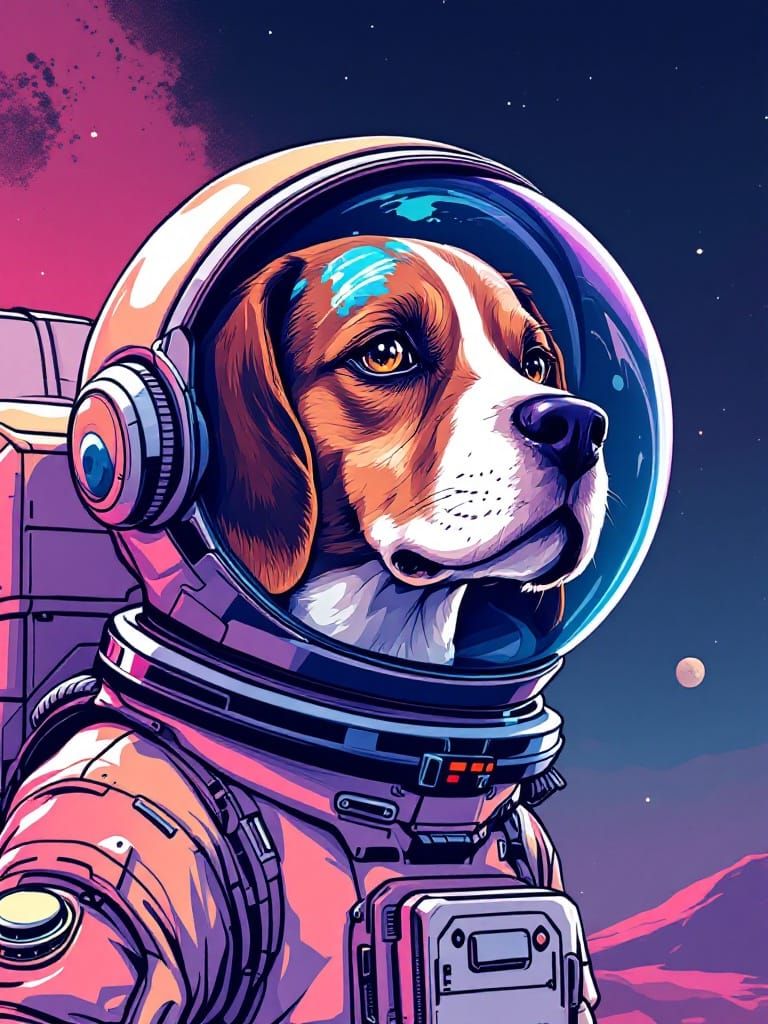 Cosmic Canine Space Explorer in Graphic Novel Style