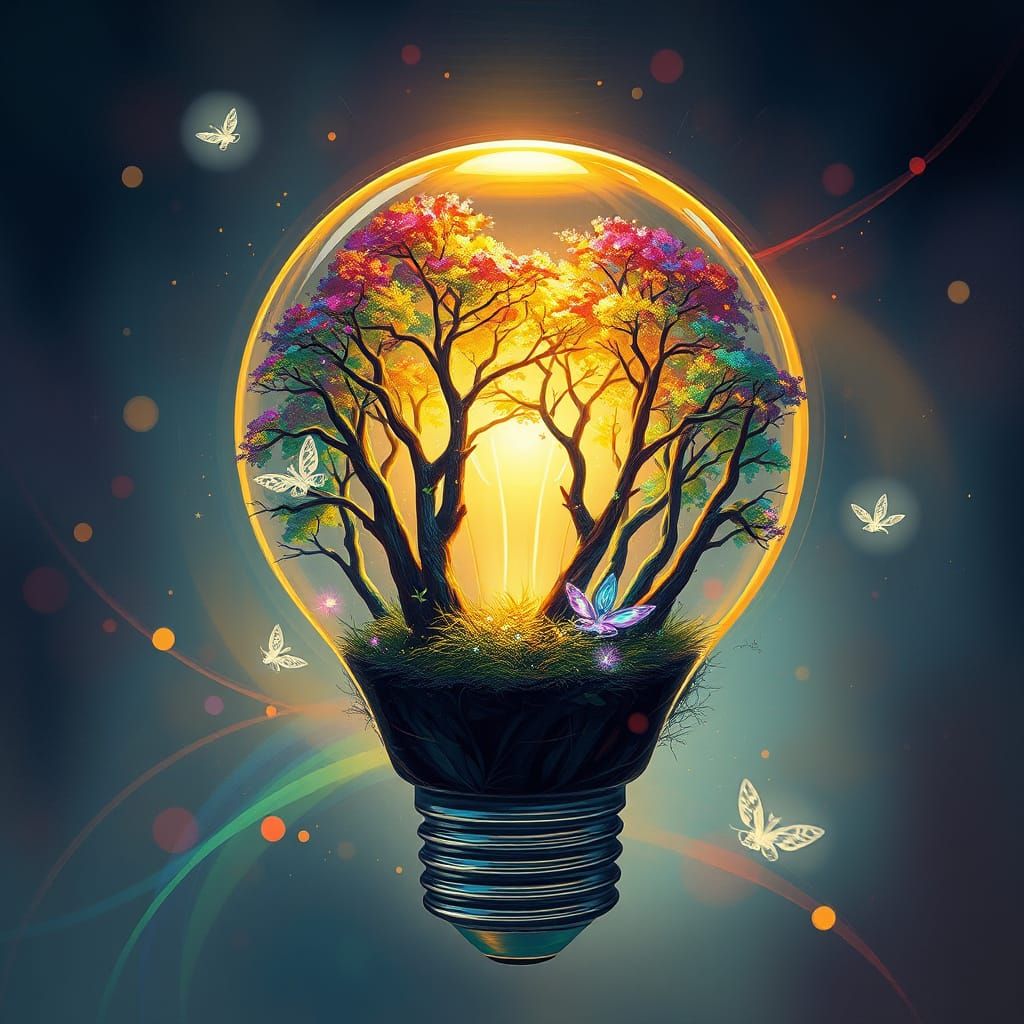 Ethereal Forest Illuminated by Radiant Lightbulb